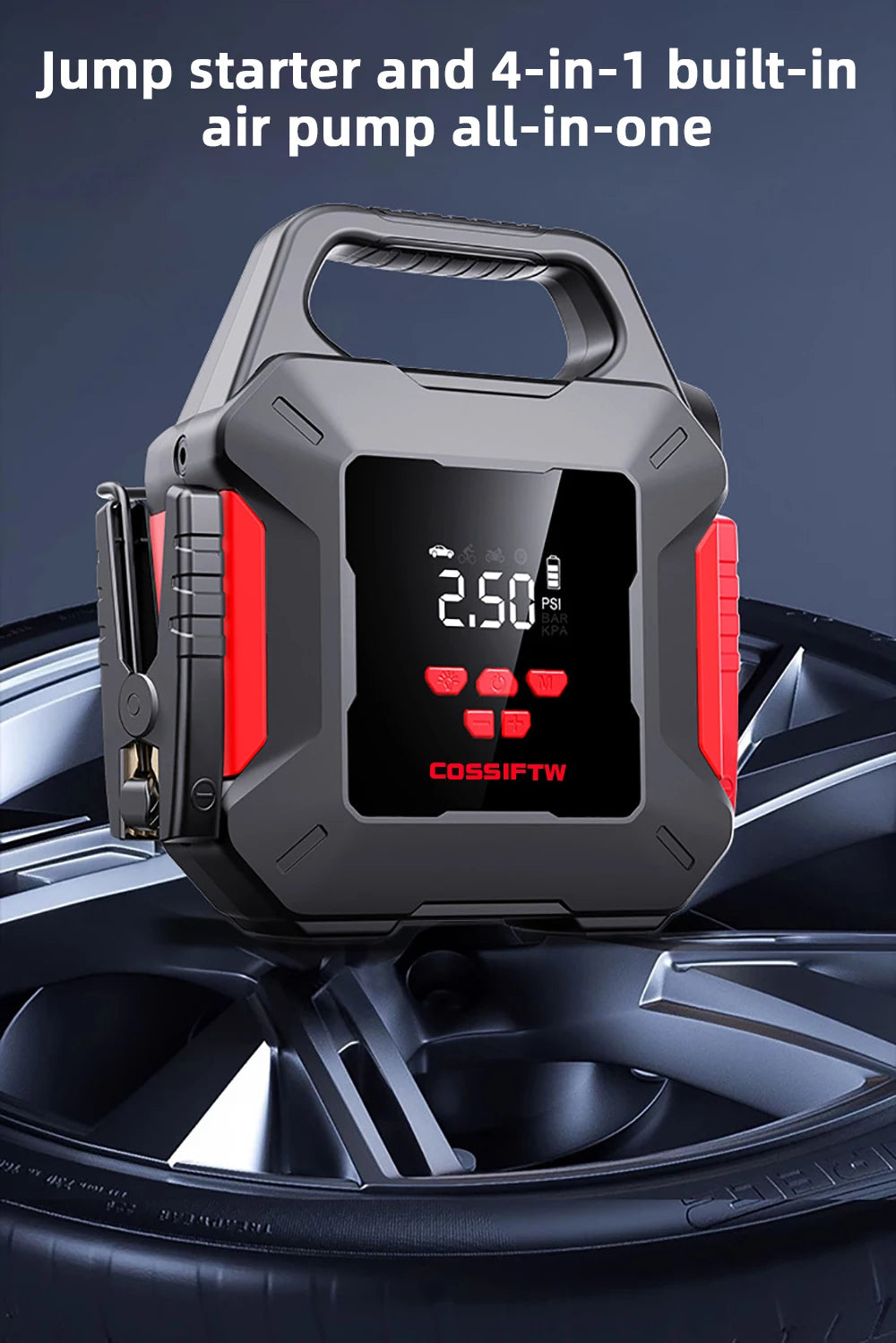 Car Jump Starter with Air Compressor 1800A 39800mAh Car Battery Jumper Starter Portable Jump Box Fast Charger with Jumper Cables