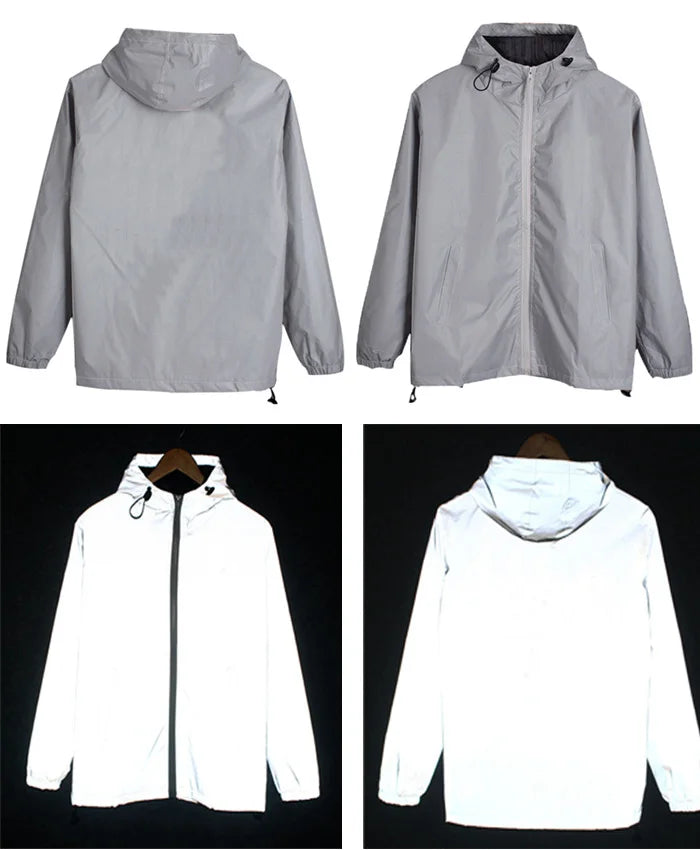 Women Clothes Set Crop Girls Streetwear Hip Hop Reflective Top Hooded Jacket Skirt Fashionable Casual Hooded Zippers Coats