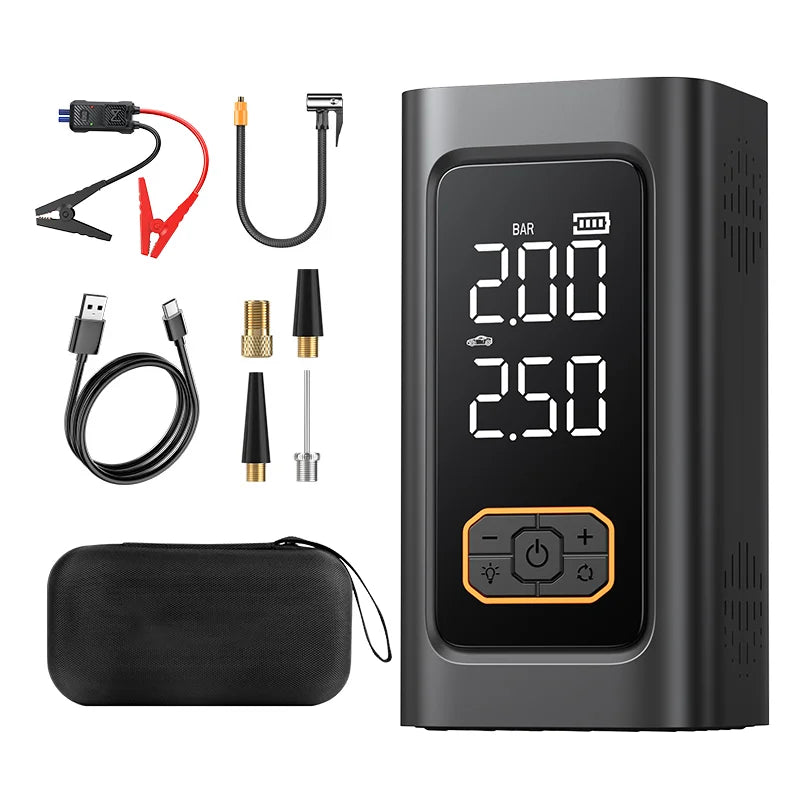 4 in 1 Portable Jump Starter Power Bank with Built in Air Pump Inflator for Vehicle Emergency Use