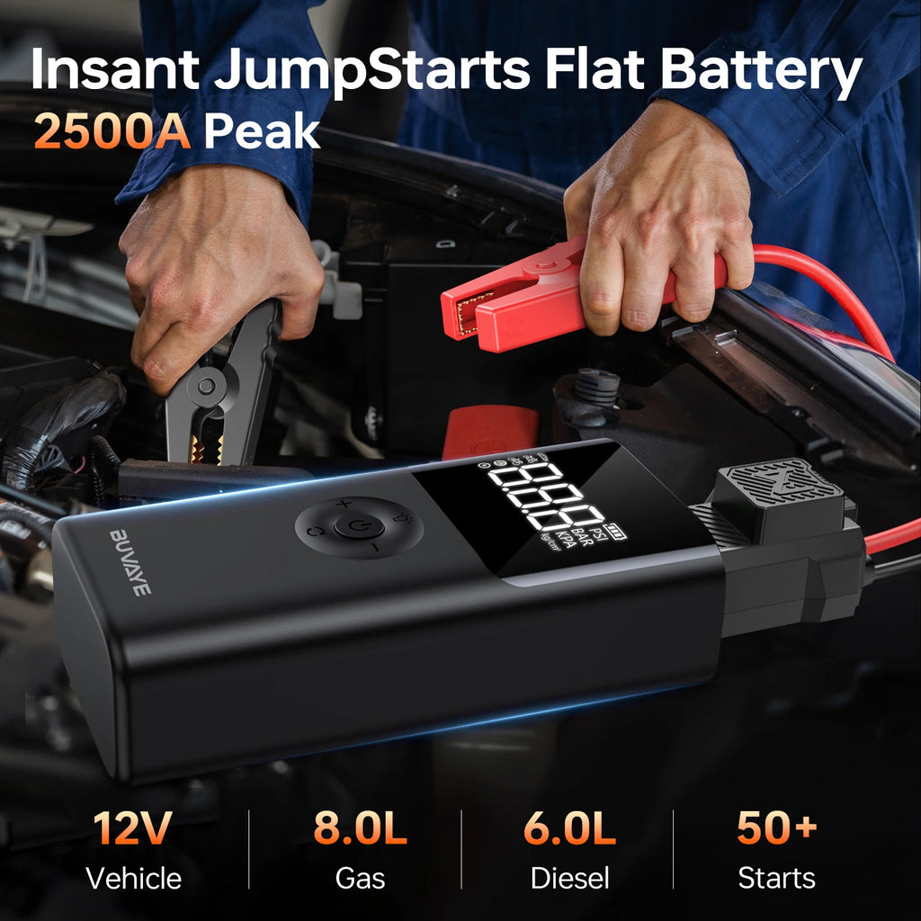 Portable 4 in 1 Jump Starter with Air Compressor Car Battery Booster 150PSI Tire Inflator with Light