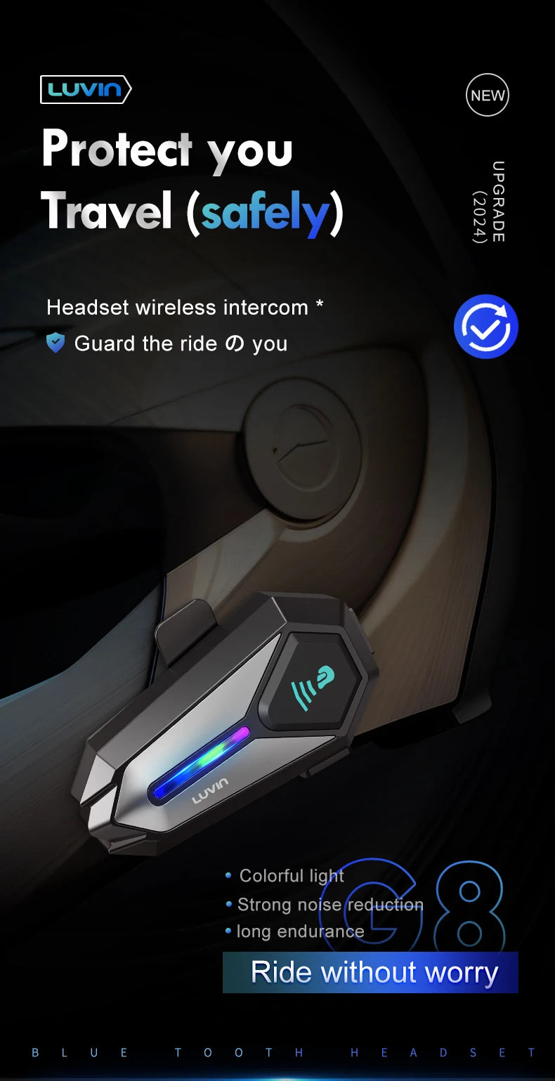 Luvin G8 2 Riders Wireless Intercom Noise Reduction IP66 Waterproof Motorcycle Intercom Headset