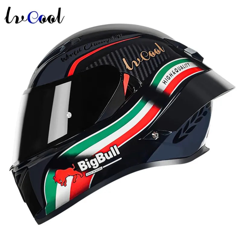 LVCOOL Brand New Vintage Helmets Great Price Motorcycle Electric Vehicle Dual Visor ABS+EPS Full Face Safety Quick Release DOT