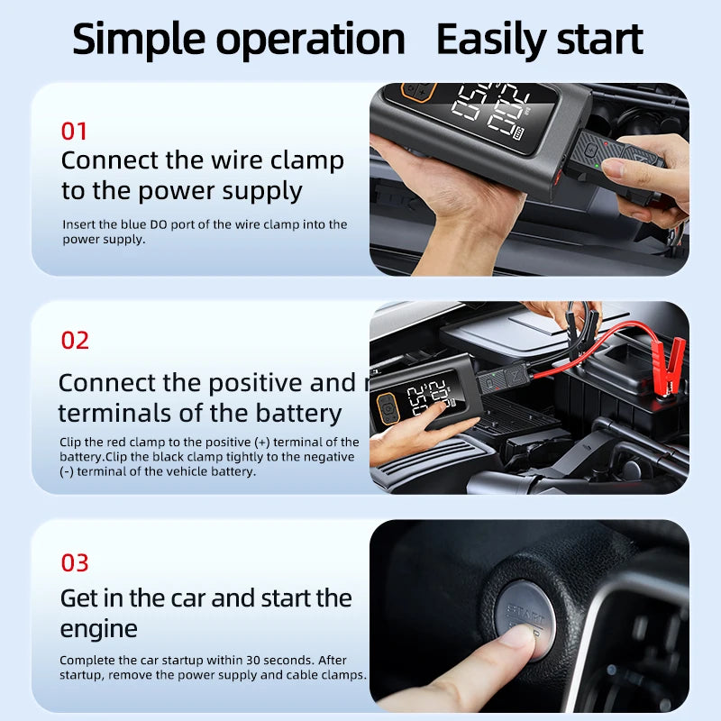 Car Battery Booster Jump Starter with 150PSI Compressor Power Bank SOS Light Travel Tool US Delivery