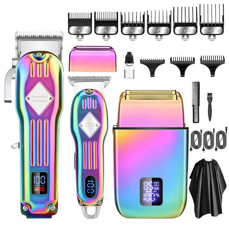 973 Professional Electric Hair for Clipper Set 3-in-1 Barber Trimmers LCD Display Metal Electric Shaver 4 Colors USB for Hotels
