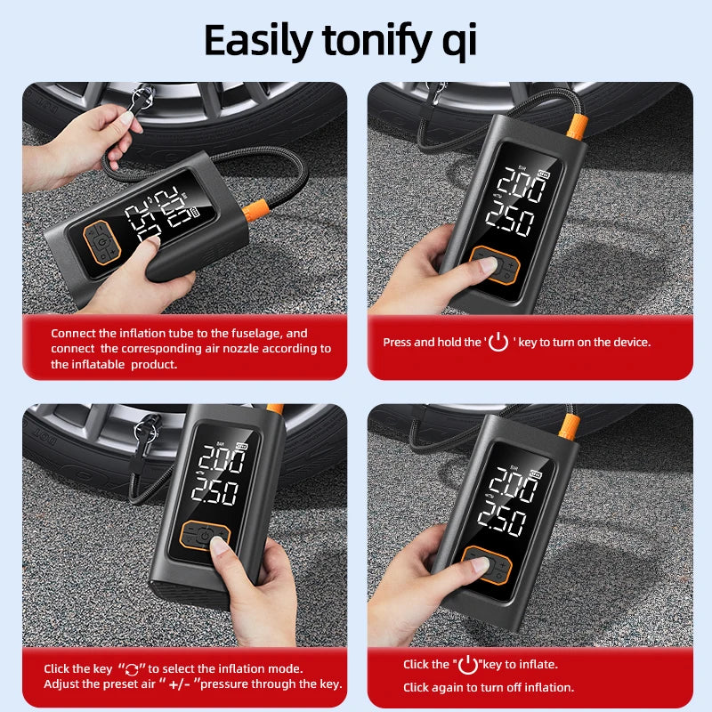 4 in 1 Portable Jump Starter Power Bank with Built in Air Pump Inflator for Vehicle Emergency Use