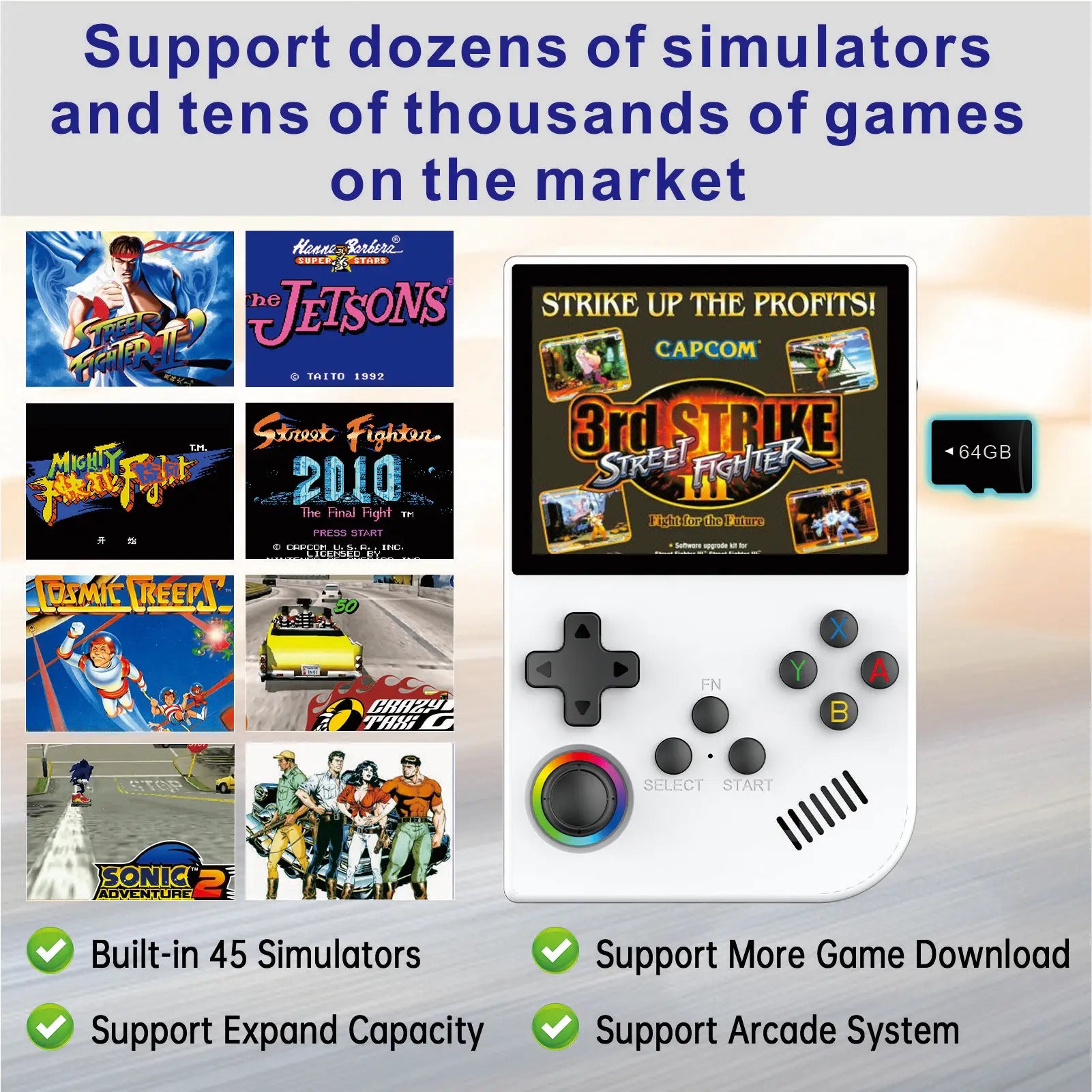 XGB36 Handheld Game Console 3.5inch IPS 3D Simulator Joystick Linux System 28 Emulators Supports PSP/PS1/SFC/GBA Games for Men