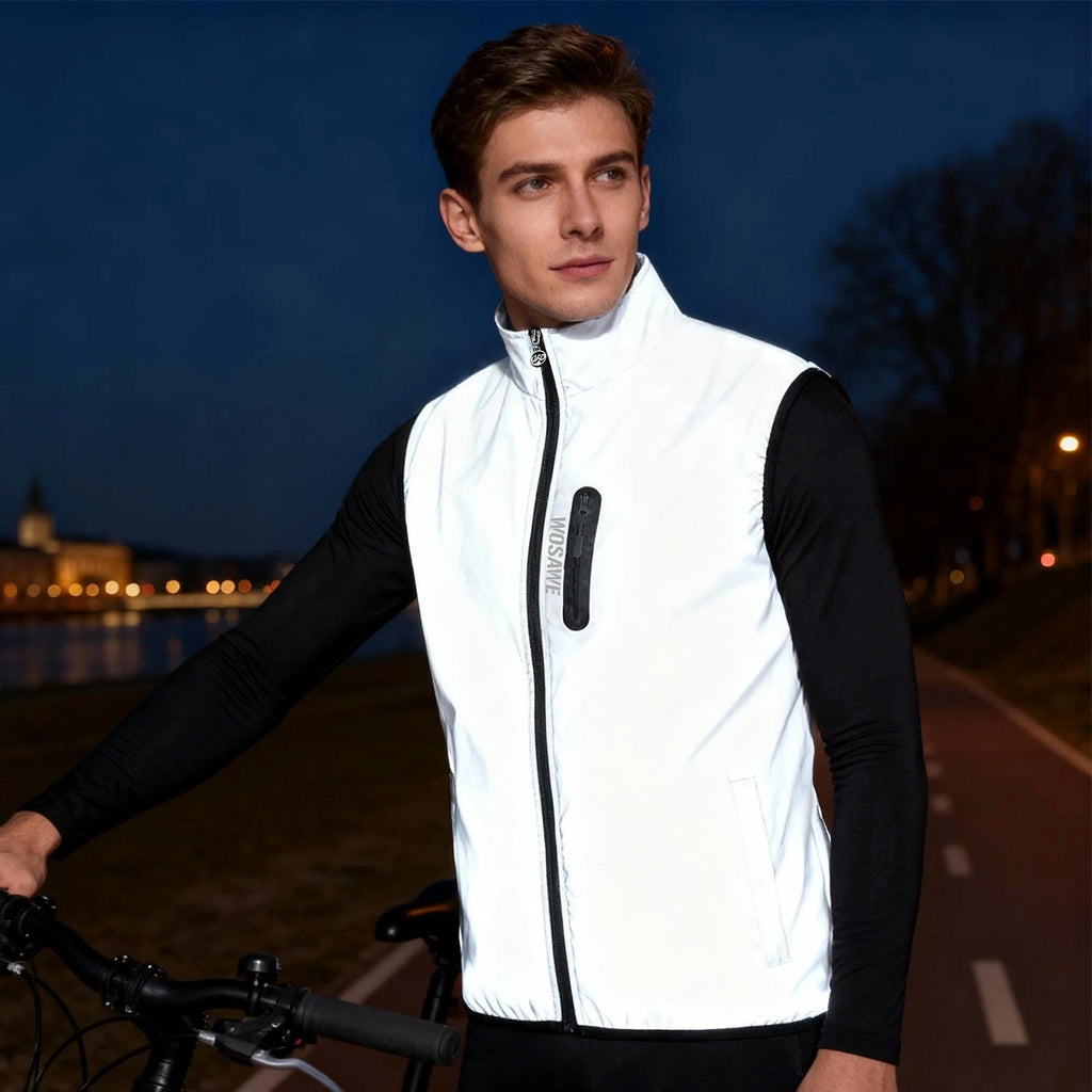 WOSAWE Men High Visibility Jacket Motorcycle Riding Reflective Jacket Windproof Cycling Jacket Windbreaker Vest