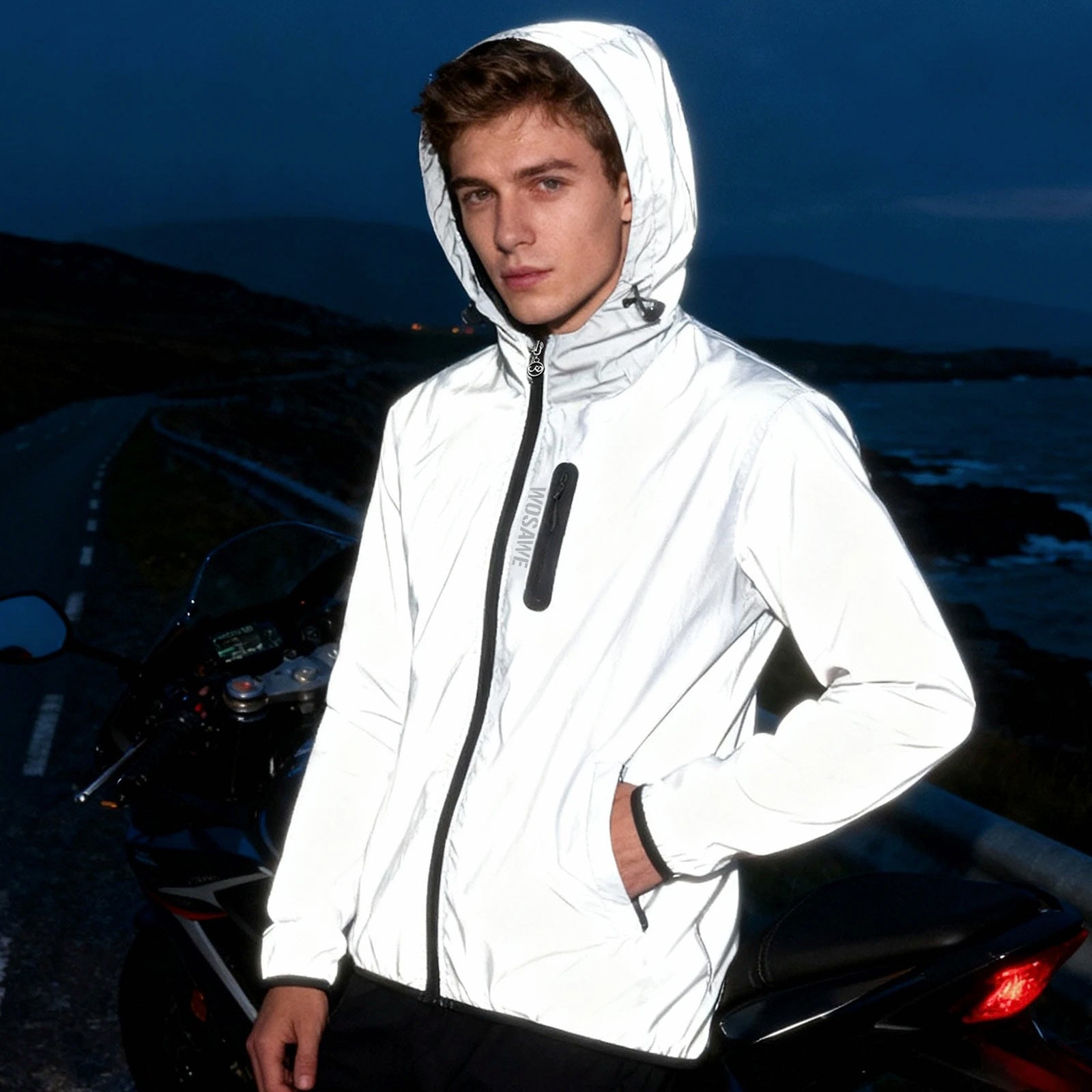 WOSAWE Men High Visibility Jacket Motorcycle Riding Reflective Jacket Windproof Cycling Jacket Windbreaker Vest