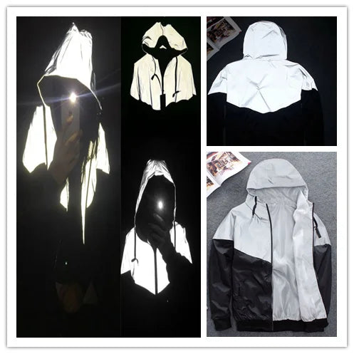 Women Clothes Set Crop Girls Streetwear Hip Hop Reflective Top Hooded Jacket Skirt Fashionable Casual Hooded Zippers Coats