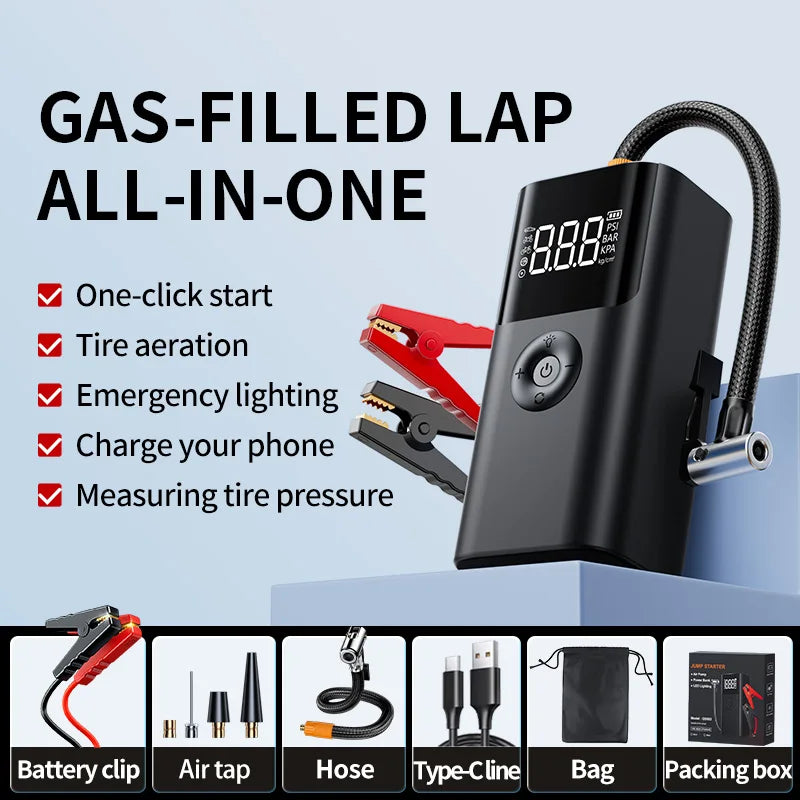 Multifunctional Jump Starter Air Compressor Combo 10000mAh Battery Booster 150PSI Portable Tire Inflator with Power Bank