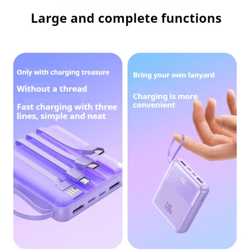 The Mini Portable Super Fast Charge 20000mAh Comes with a 4-wire Double USB + PD Mobile Charging Power Bank