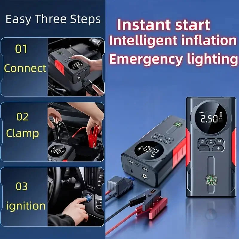 Portable 6 in 1 Jump Starter Car Battery Booster Power Bank Charger Lithium Battery Pack Tire Air Pump Tire Inflator with Light