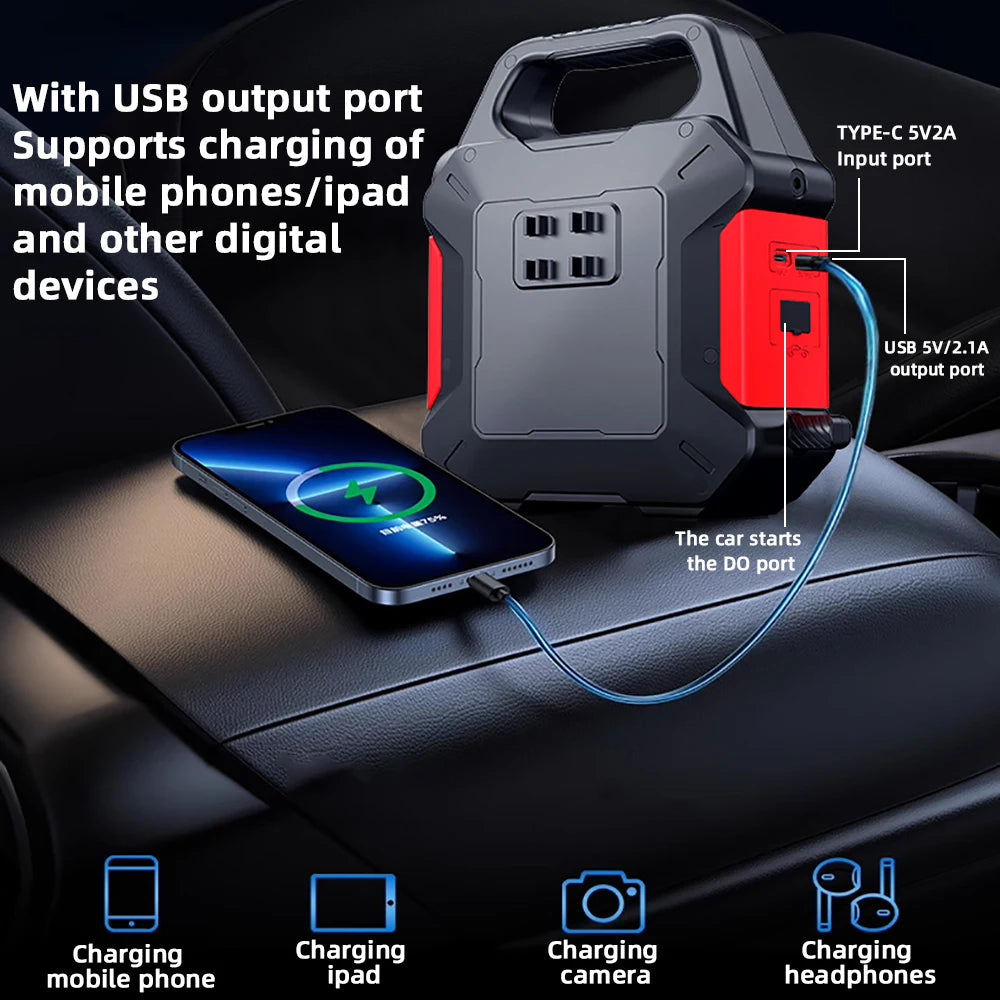 Car Jump Starter with Air Compressor 1800A 39800mAh Car Battery Jumper Starter Portable Jump Box Fast Charger with Jumper Cables