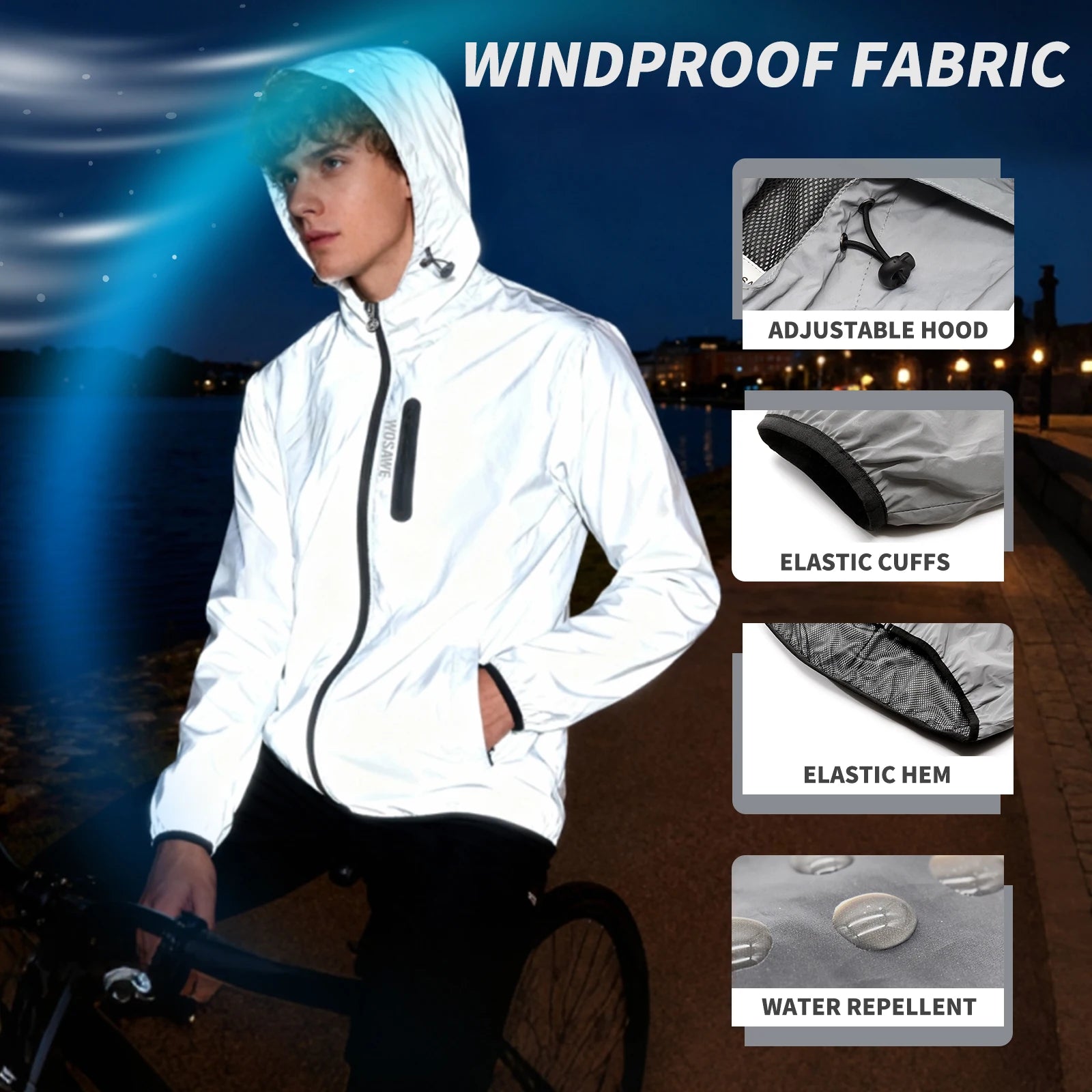 WOSAWE Men High Visibility Jacket Motorcycle Riding Reflective Jacket Windproof Cycling Jacket Windbreaker Vest