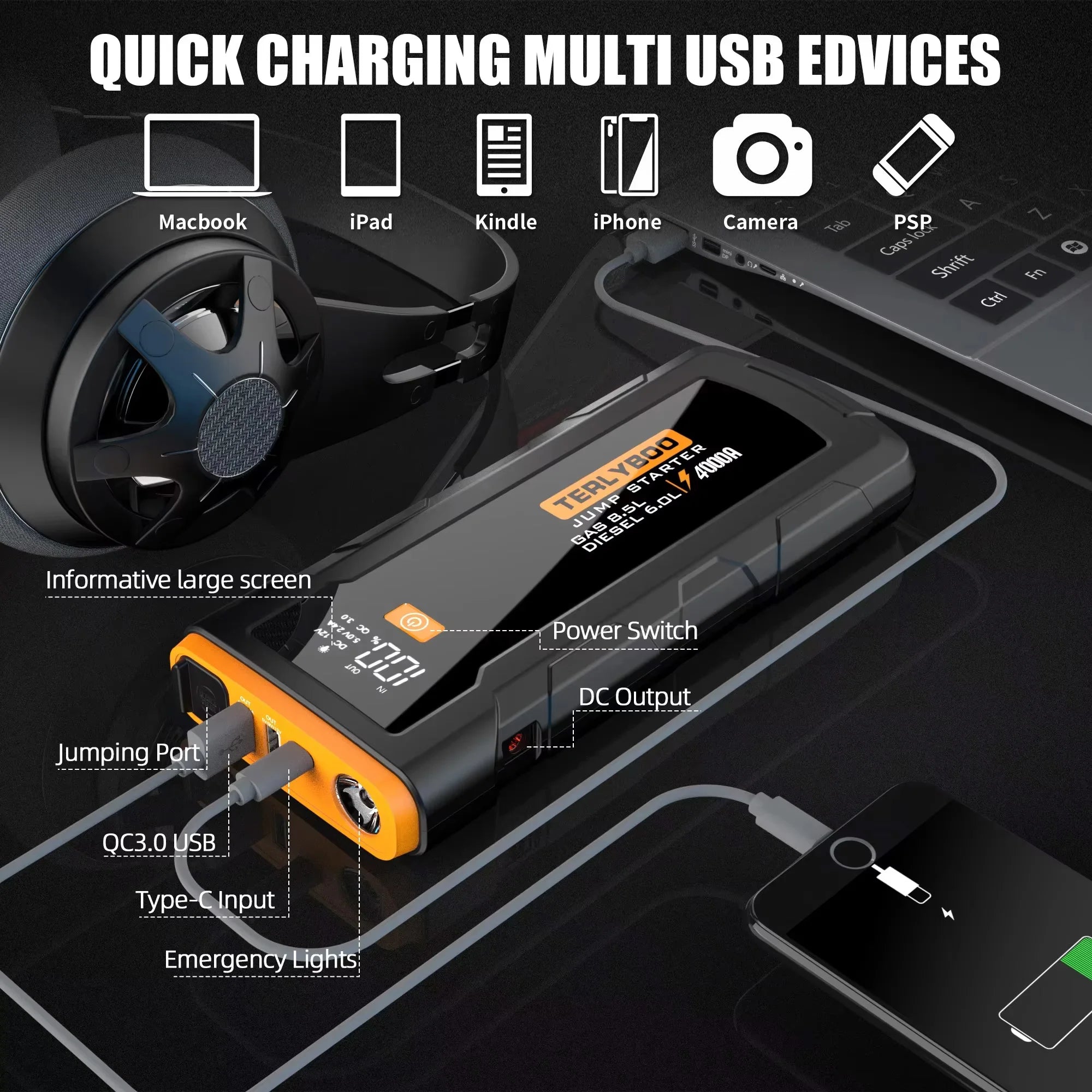 24000mAh Car Kit JUMP STARTER POWER BANK Jump Starter Device BOOSTER Jumpers Battery Jump Starter Portable Car Battery Charger