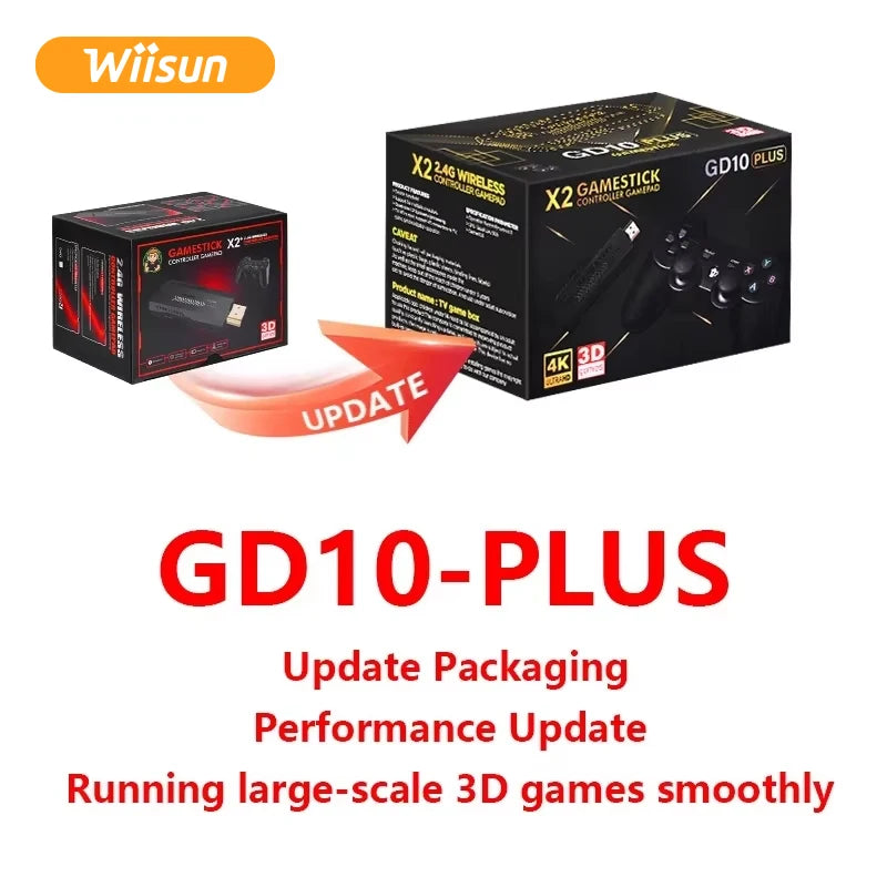 X2 GD10 Plus 4K Game Stick 3D HD30000+  Retro Games Video Game Consoles Wireless Controller 40+ Emulator for PS1/N64 Wiisun