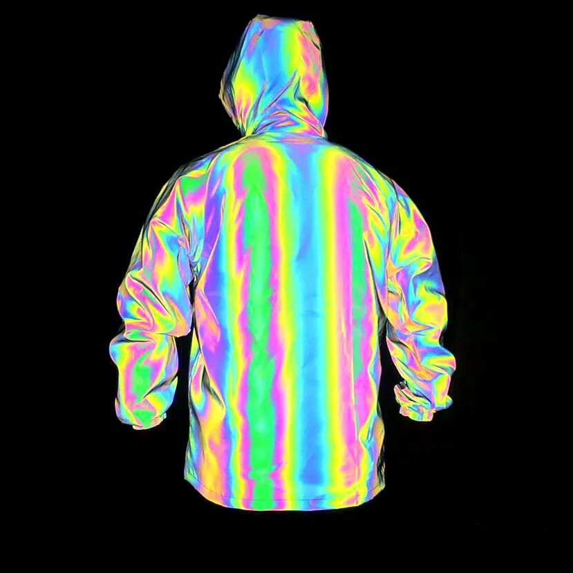 Autumn Winter Large Size European American Men's Reflective Safety Jacket New Colorful Laser Hooded Clothing for Cross-Border