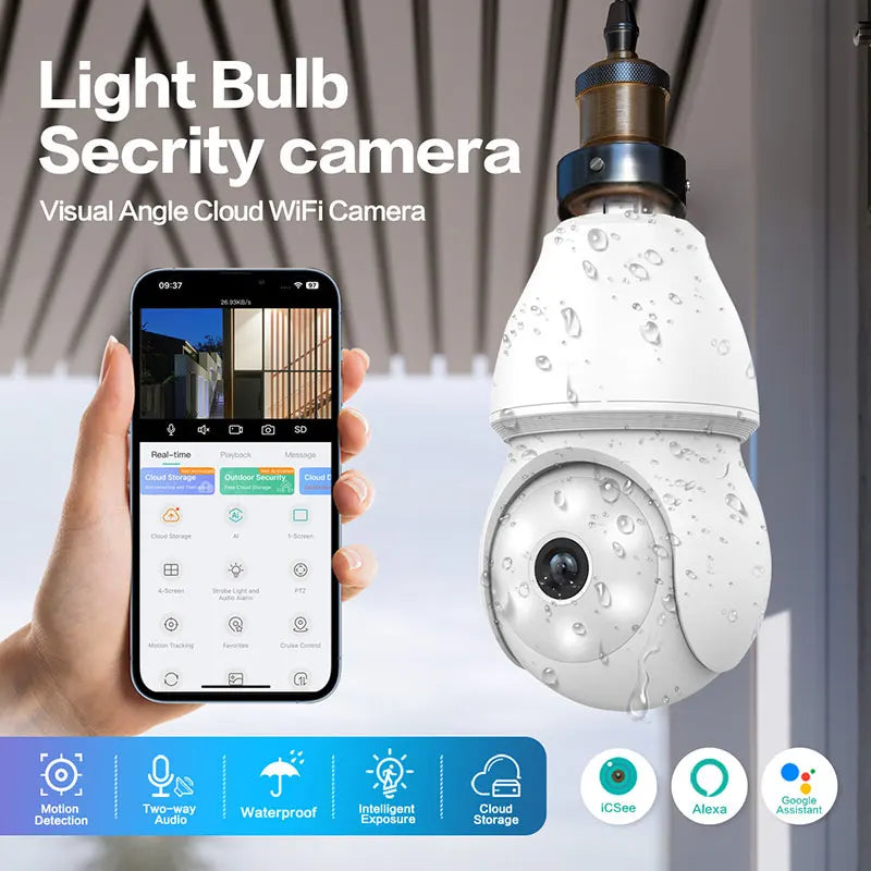 Waterproof 360 Panoramic Wifi HD Night Vision IP Mini Surveillance Home Security Wireless Light Bulb PTZ Network Cctv Camera