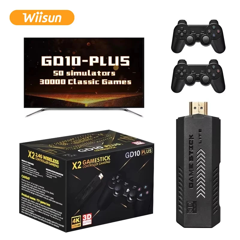 X2 GD10 Plus 4K Game Stick 3D HD30000+  Retro Games Video Game Consoles Wireless Controller 40+ Emulator for PS1/N64 Wiisun