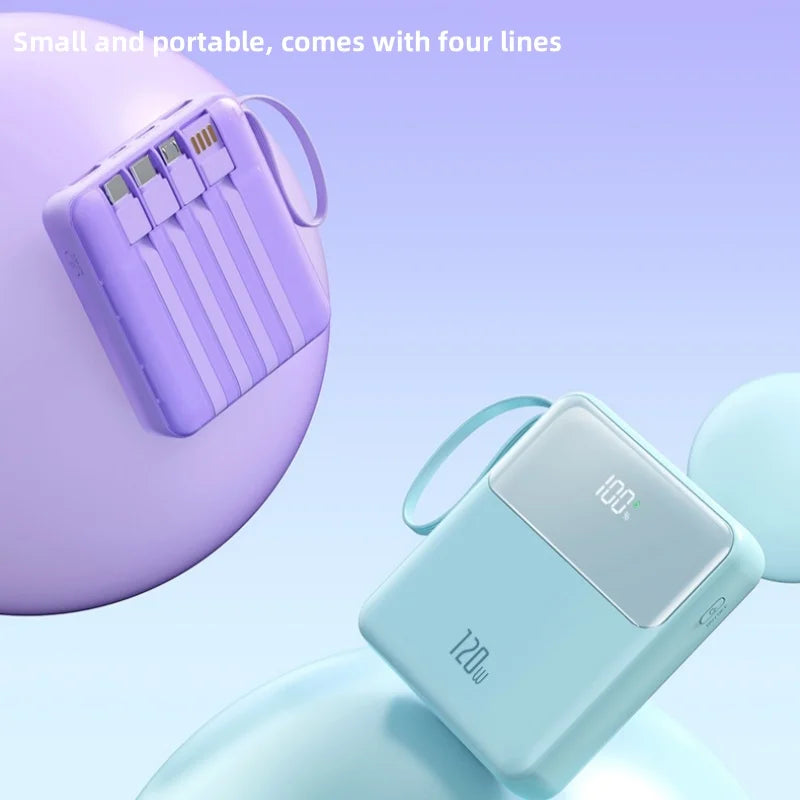 The Mini Portable Super Fast Charge 20000mAh Comes with a 4-wire Double USB + PD Mobile Charging Power Bank