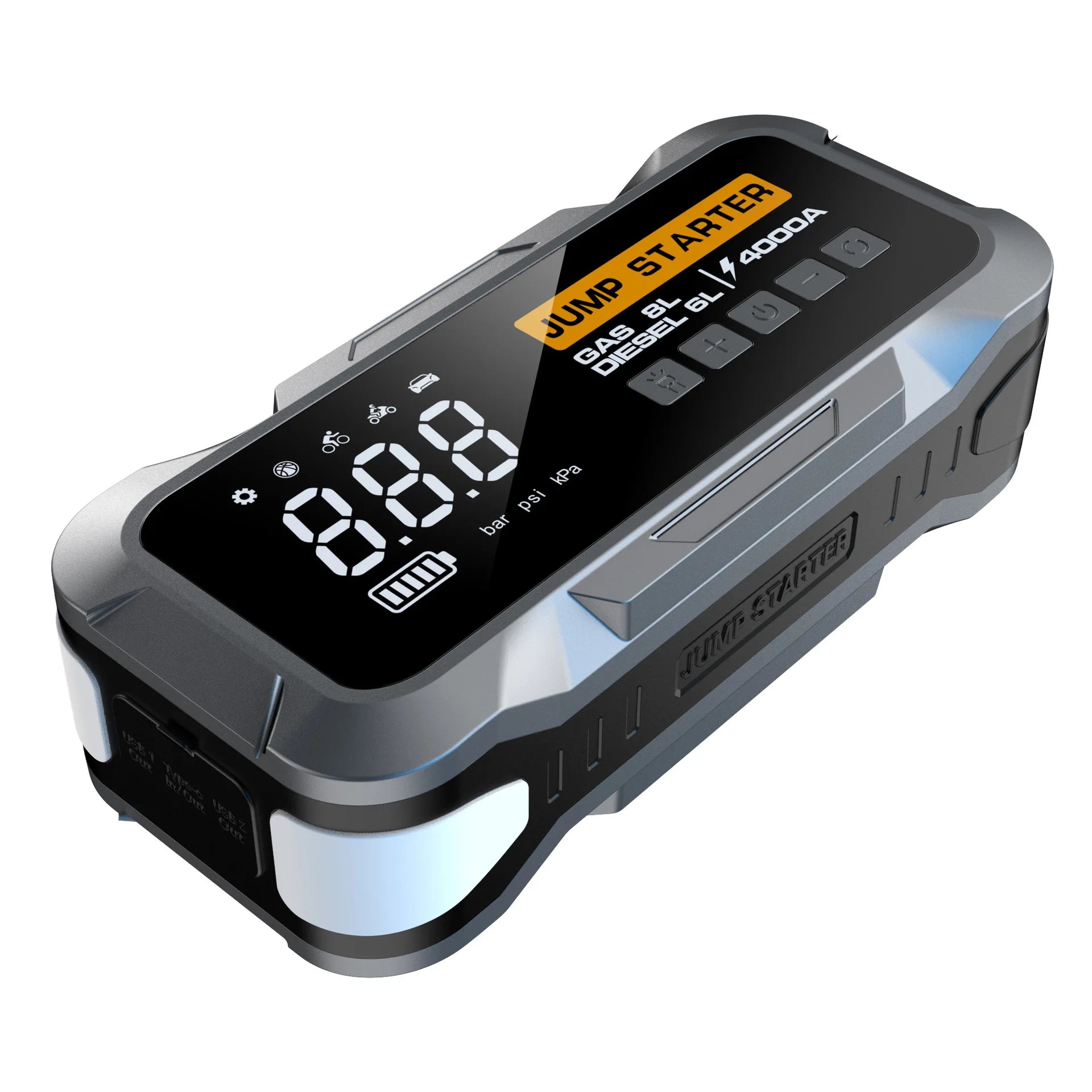 4000A Car Jump Starter with 24000mAh Battery Digital Screen Charger Compressor Air Pump Tire Inflator Emergency Kit for Trucks