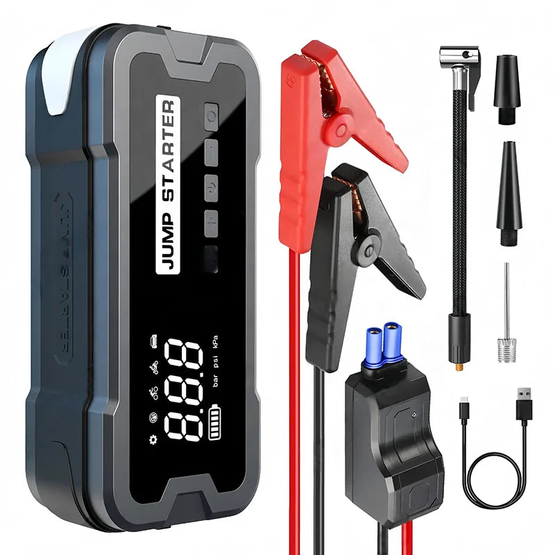 Car Jump Starter with Air Compressor Cordless Tire Inflator Portable Car Emergency Kit Jumper Fast Charging Power Bank 24000mAh