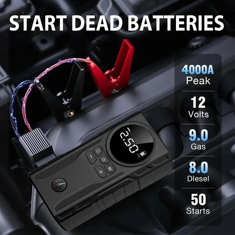 Portable 6 in 1 Jump Starter Car Battery Booster Power Bank Charger Lithium Battery Pack Tire Air Pump Tire Inflator with Light