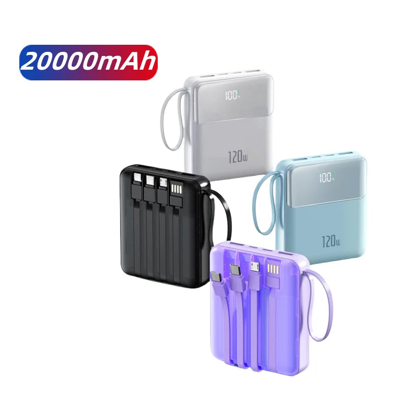 The Mini Portable Super Fast Charge 20000mAh Comes with a 4-wire Double USB + PD Mobile Charging Power Bank