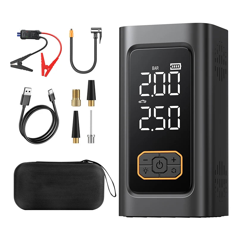 Portable Car Jump Starter with Air Compressor 150PSI Tire Inflator Digital Display Emergency Power Bank Booster