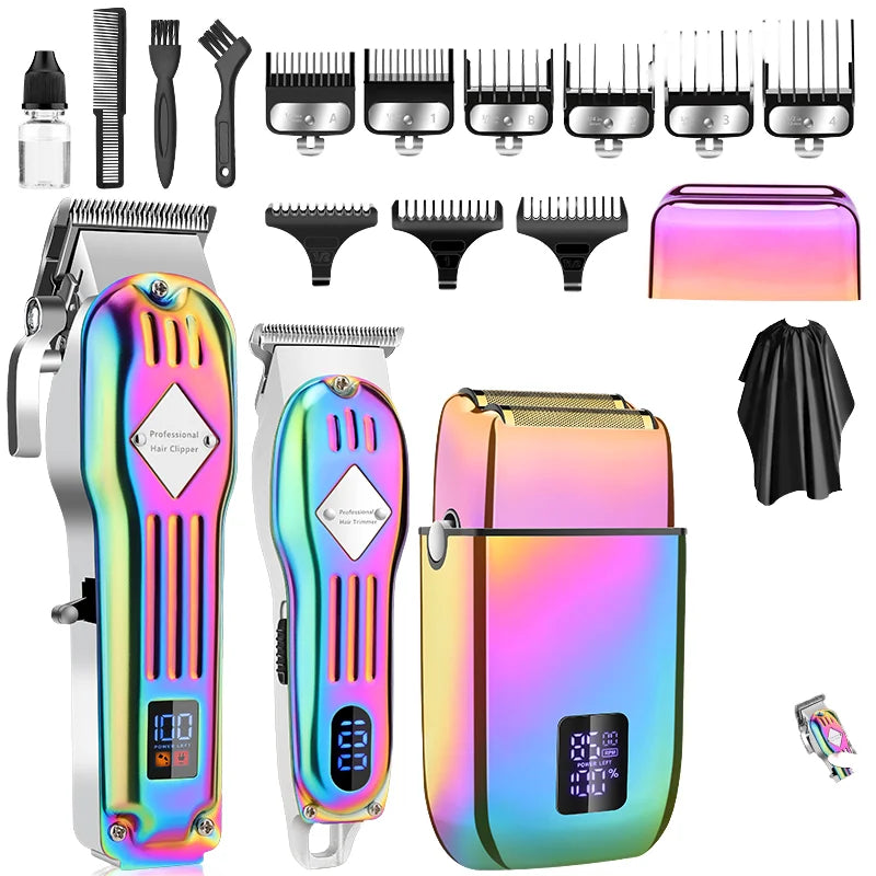 973 Professional Electric Hair for Clipper Set 3-in-1 Barber Trimmers LCD Display Metal Electric Shaver 4 Colors USB for Hotels