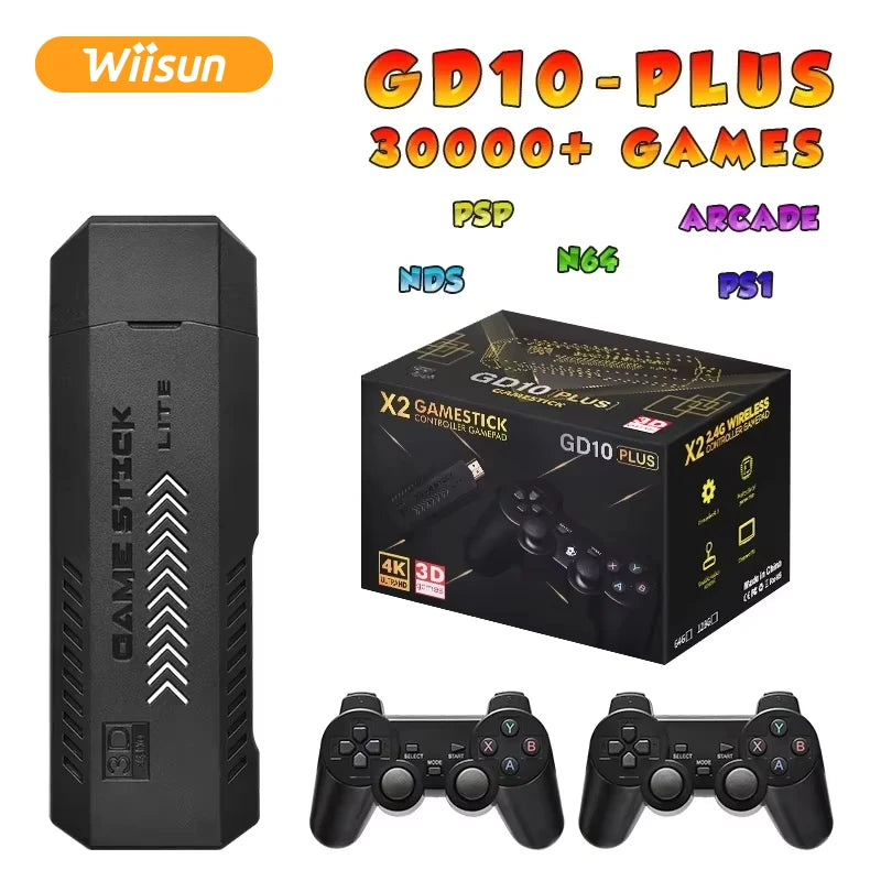 X2 GD10 Plus 4K Game Stick 3D HD30000+  Retro Games Video Game Consoles Wireless Controller 40+ Emulator for PS1/N64 Wiisun