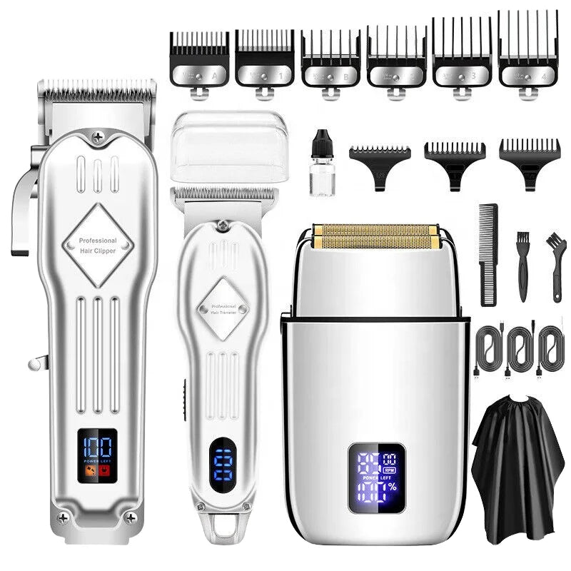 973 Professional Electric Hair for Clipper Set 3-in-1 Barber Trimmers LCD Display Metal Electric Shaver 4 Colors USB for Hotels