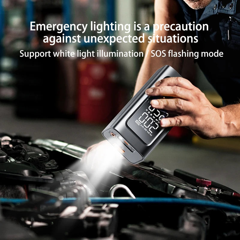 4 in 1 Portable Jump Starter Power Bank with Built in Air Pump Inflator for Vehicle Emergency Use