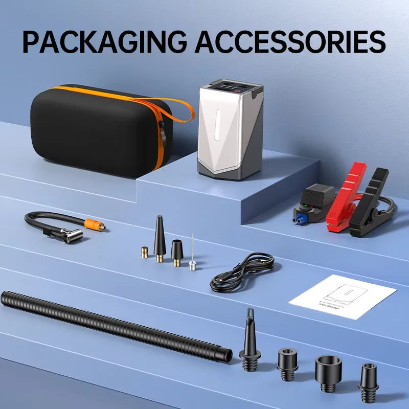 2024 Six in 1 Car Motor Bike Ball Tire Inflator Portable Air Compressor Car Jumper With Automatic Tire Inflators