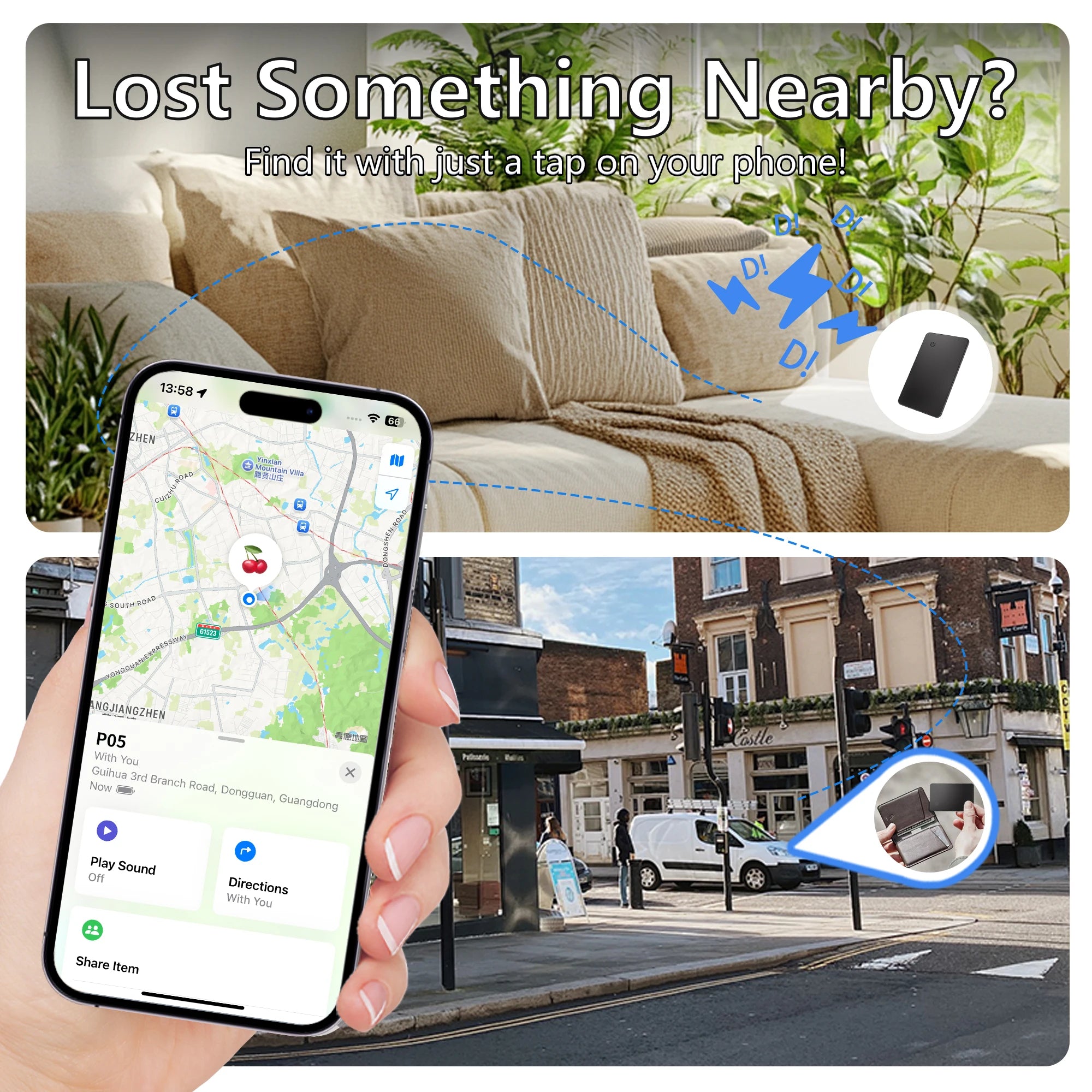 Slim Smart Charge IOS Android Google Wallet Finder Air Tag Find My Device Anti Lost GPS Global Tracker Card Locator for iPhone